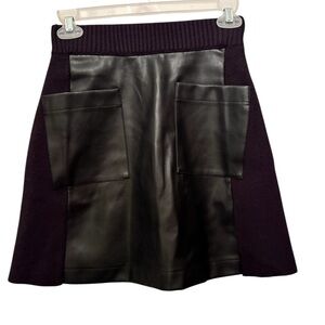 Central Park West Black Leather-Like/Sweater Mini Skirt Size XS